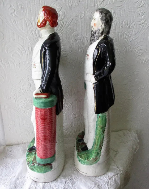 Pair of Antique English Victorian Staffordshire Pottery Portrait Figures ~ 