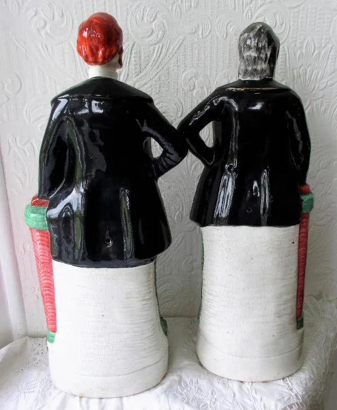 Pair of Antique English Victorian Staffordshire Pottery Portrait Figures ~ 