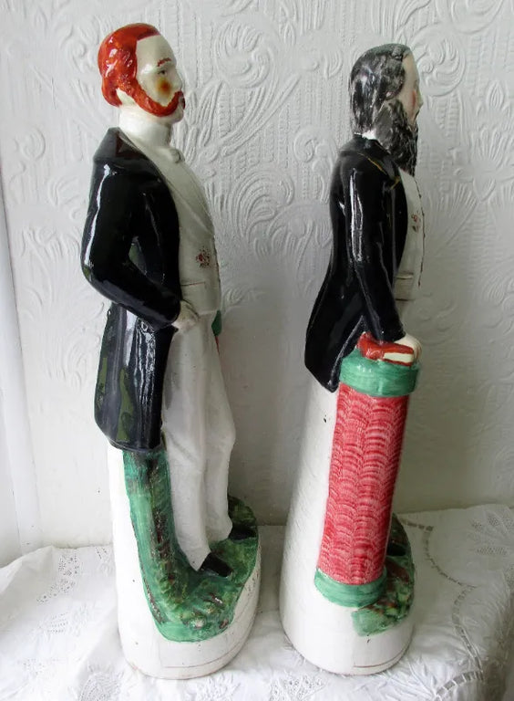 Pair of Antique English Victorian Staffordshire Pottery Portrait Figures ~ 