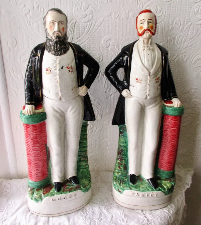 Pair of Antique English Victorian Staffordshire Pottery Portrait Figures ~ 