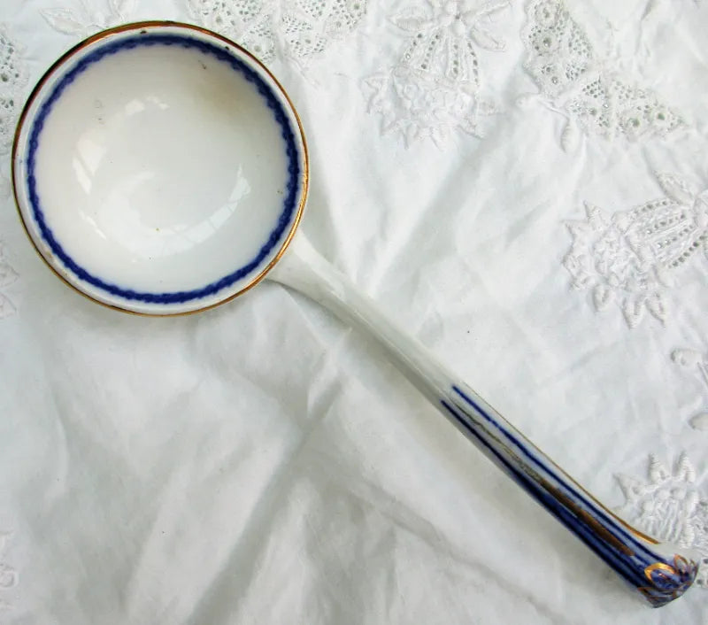 Victorian Blue & White Transfer Sauce Tureen, Cover & Stand