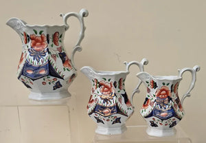 Set of Three Antique Victorian Gaudy Welsh "Cambrian Rose" Pattern Jugs