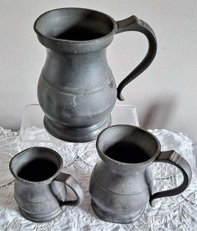 Set of 3 Antique English Victorian Pewter Baluster Measures ~ Gaskell and Chambers