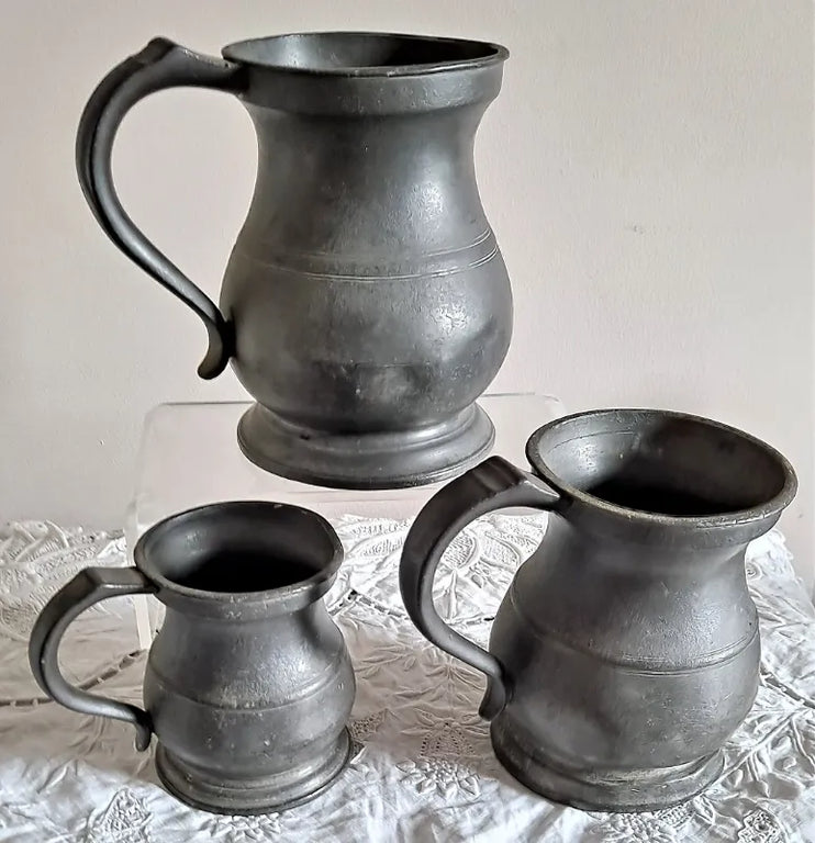Set of 3 Antique English Victorian Pewter Baluster Measures ~ Gaskell and Chambers