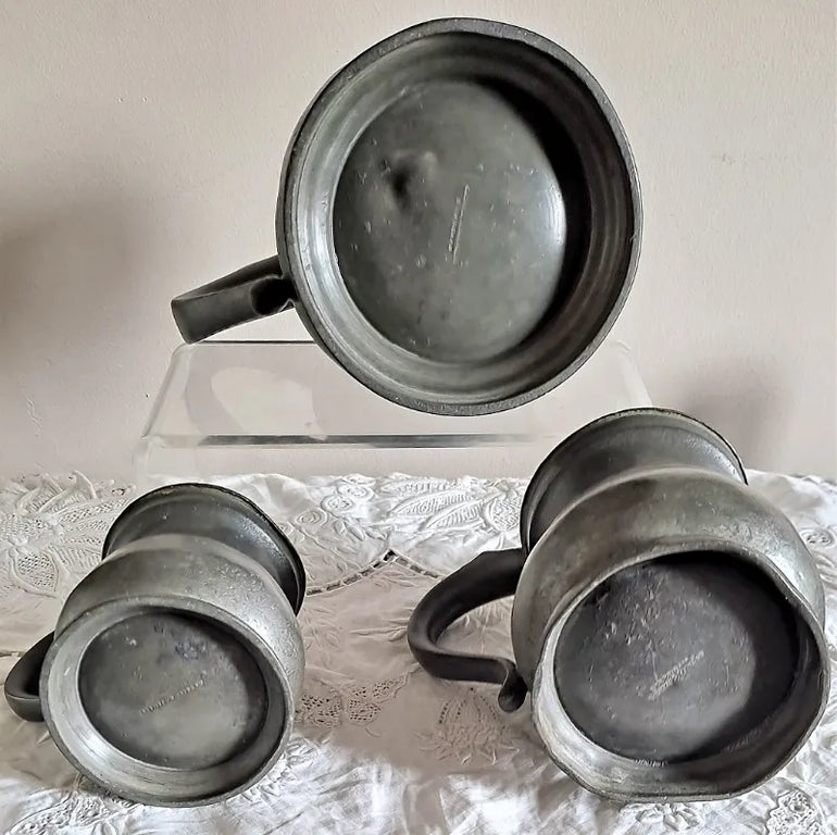 Set of 3 Antique English Victorian Pewter Baluster Measures ~ Gaskell and Chambers