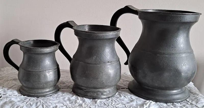 Set of 3 Antique English Victorian Pewter Baluster Measures ~ Gaskell and Chambers