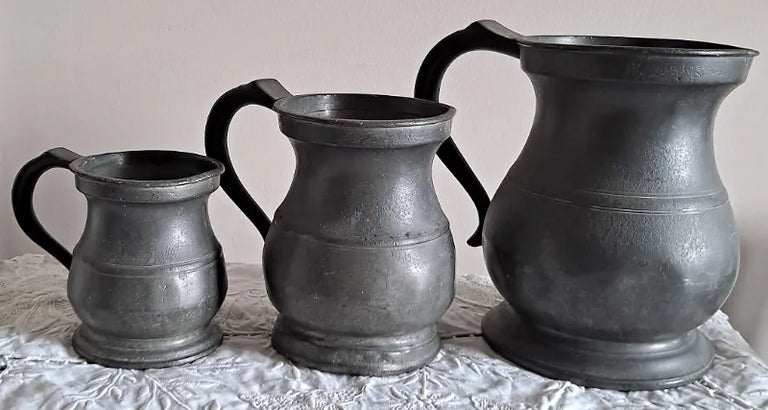 Set of 3 Antique English Victorian Pewter Baluster Measures ~ Gaskell and Chambers