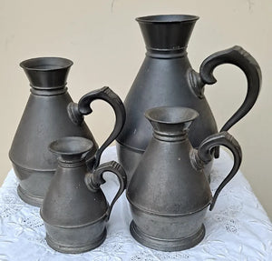 Set of 4 Antique Victorian Irish Pewter "Haystack" Measures