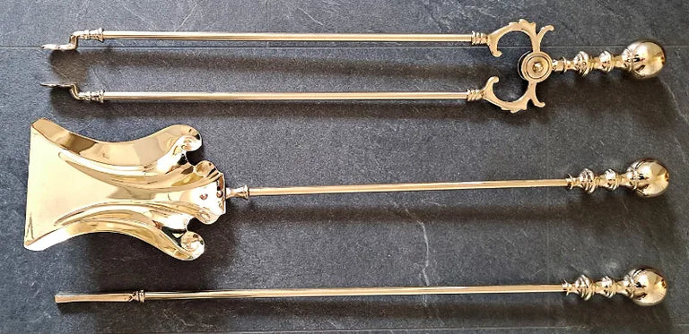 Set of Antique English Edwardian Brass Fire Irons