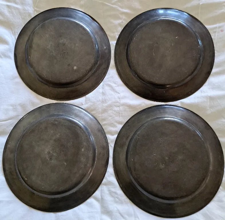 Set of 4 Antique English Georgian Pewter Plates