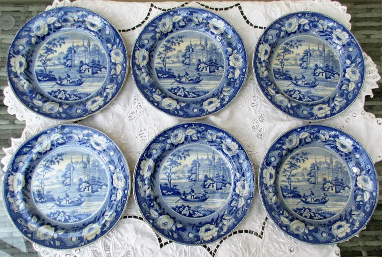6 Georgian Davenport Blue & White 