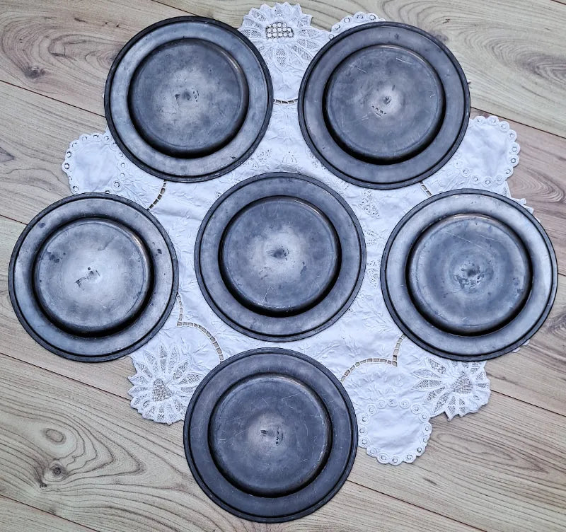 Set of 6 Antique English Georgian Pewter Plates ~ William Wright