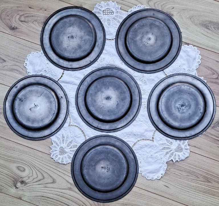 Set of 6 Antique English Georgian Pewter Plates ~ William Wright