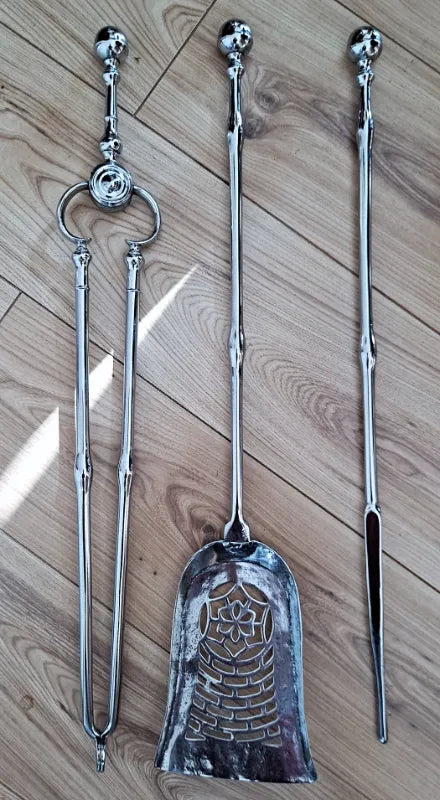 Set of Three Antique English Victorian Steel Fire Irons