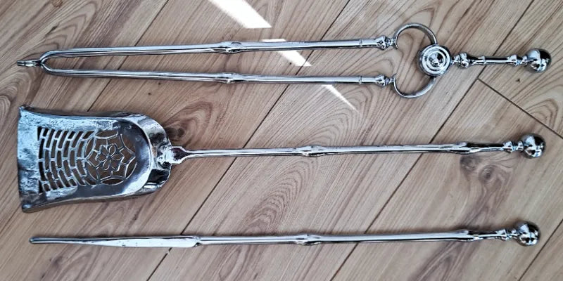 Set of Three Antique English Victorian Steel Fire Irons