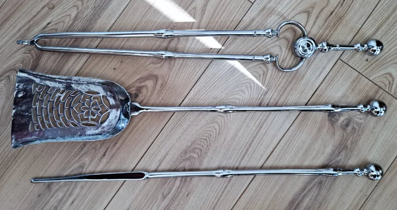 Set of Three Antique English Victorian Steel Fire Irons