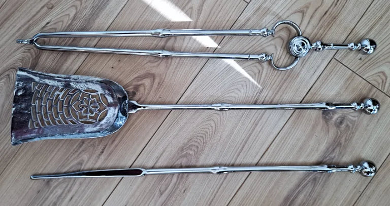 Set of Three Antique English Victorian Steel Fire Irons