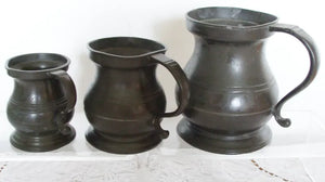 Set of Three Georgian Pewter Baluster Measures ~ Yates and Birch