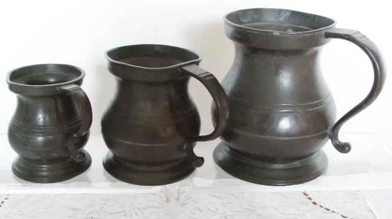 Set of Three Georgian Pewter Baluster Measures ~ Yates and Birch