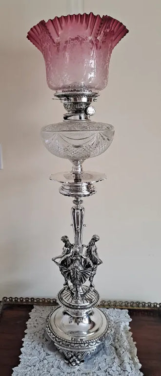 Antique Victorian Silver Plated Oil Lamp