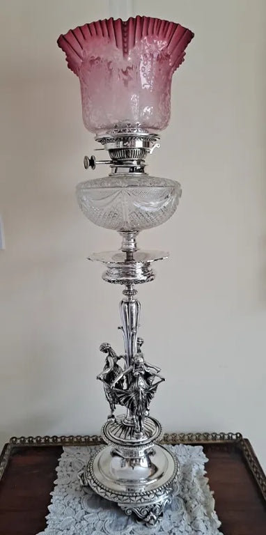 Antique Victorian Silver Plated Oil Lamp