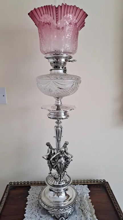 Antique Victorian Silver Plated Oil Lamp