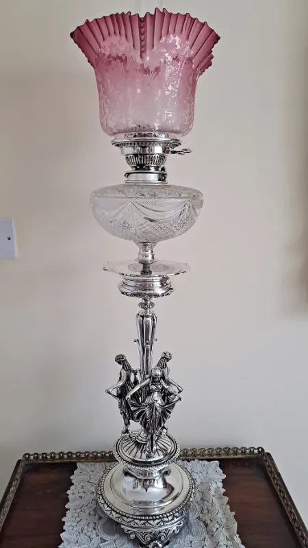 Antique Victorian Silver Plated Oil Lamp