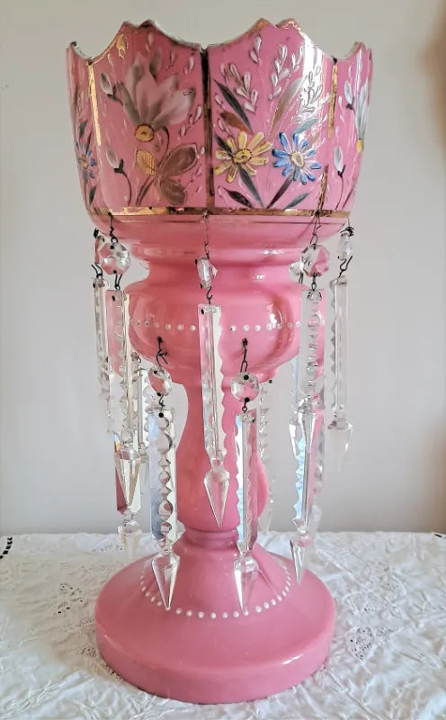 Antique English Victorian Pink Glass Lustre