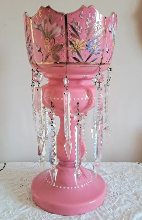 Antique English Victorian Pink Glass Lustre