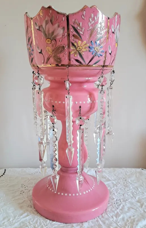 Antique English Victorian Pink Glass Lustre