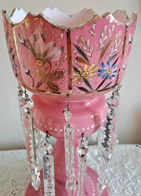 Antique English Victorian Pink Glass Lustre