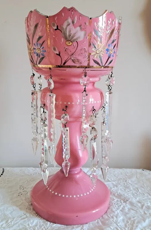 Antique English Victorian Pink Glass Lustre