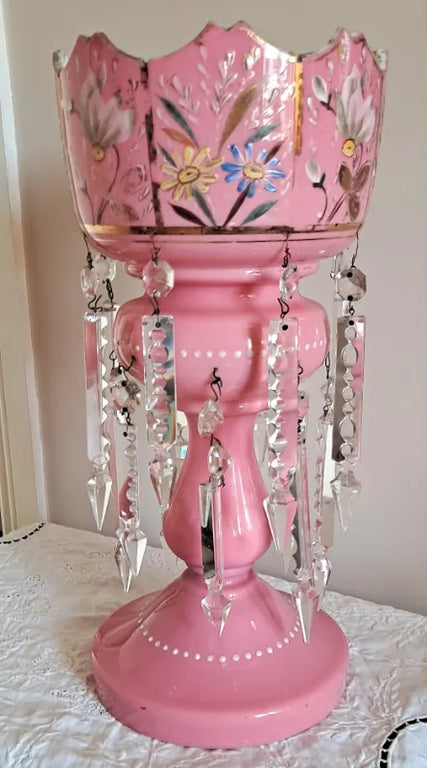 Antique English Victorian Pink Glass Lustre
