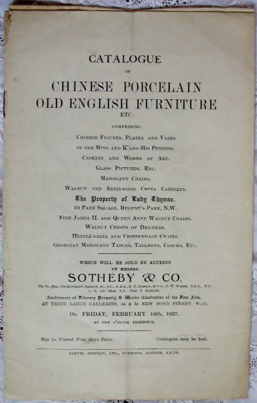 Sothebys Chinese Furniture English Furniture 18. 02. 1927
