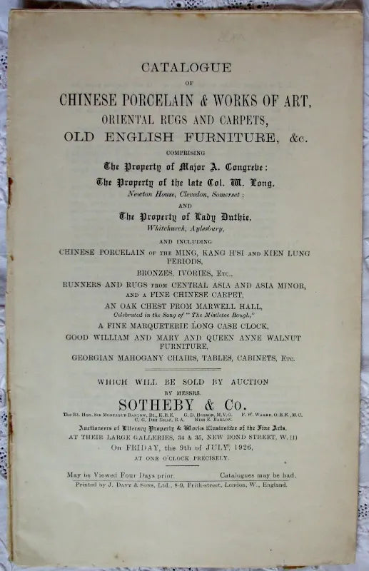 Sothebys Chinese Porcelain English Furniture 09. 07. 1926