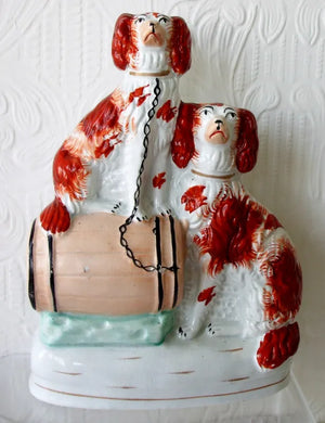 Antique Victorian Staffordshire "Spaniels & Barrel" Figure