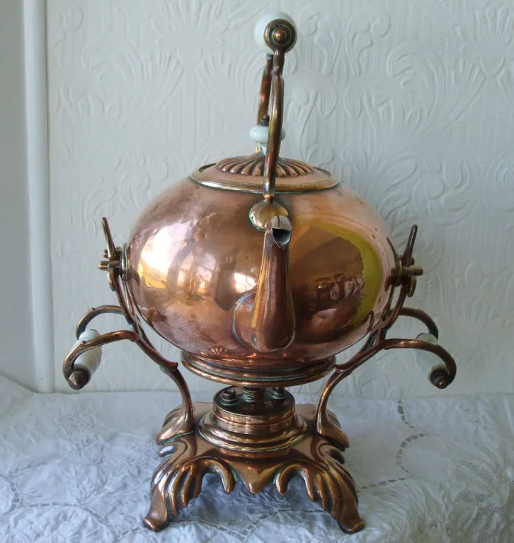 Victorian Copper Spirit Kettle, Stand & Burner ~ Mappin & Co.