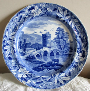 Antique Georgian Blue & White Transfer "Bridge of Lucano" Plate ~ Spode