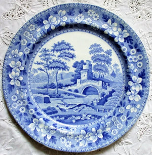 Antique Georgian Blue & White Transfer "Tower" Dessert Plate ~ Spode