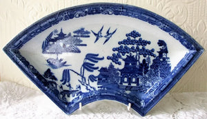 Antique Georgian Blue & White Transfer "Willow" Supper Dish ~ Spode