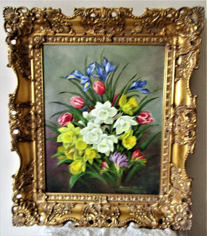 Spring Bouquet ~ Oil Painting on Canvas ~ Reg Johnson ~ c. 1990