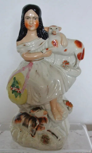 Staffordshire Girl With Sheep And Goat