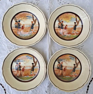 Set of 4 Vintage Royal Doulton English Pottery "Surfing" Bowls