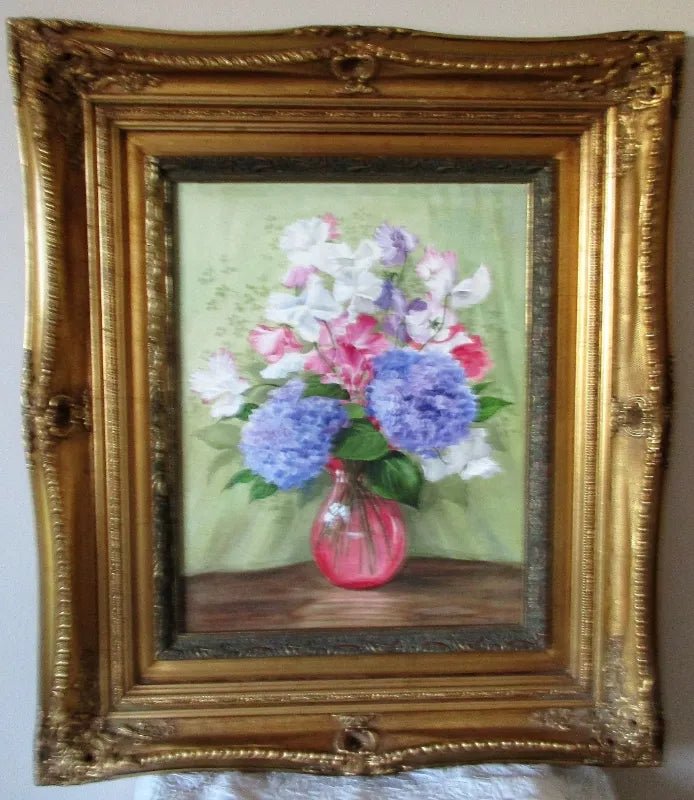 Sweet Peas & Hydrangeas ~ Watercolour ~ Reg Johnson ~ c. 1985