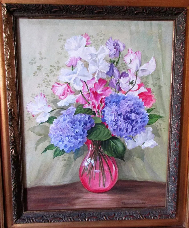 Sweet Peas & Hydrangeas ~ Watercolour ~ Reg Johnson ~ c. 1985