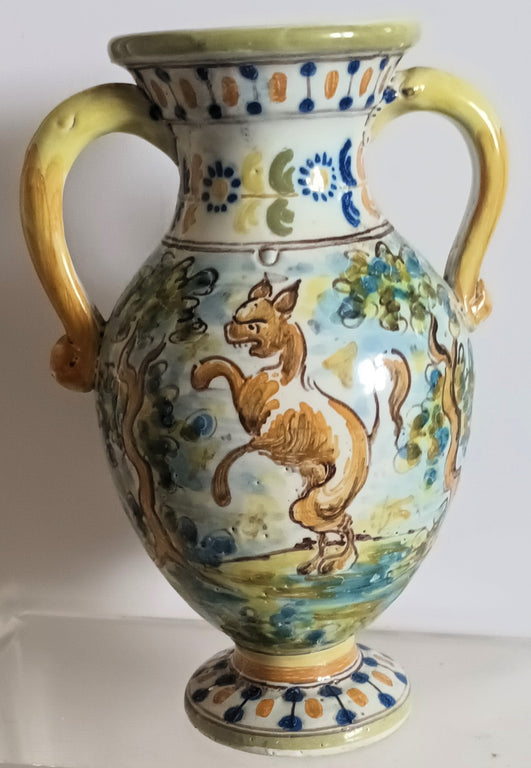 Vintage Spanish Talavera Faience Amphora / Baluster Vase