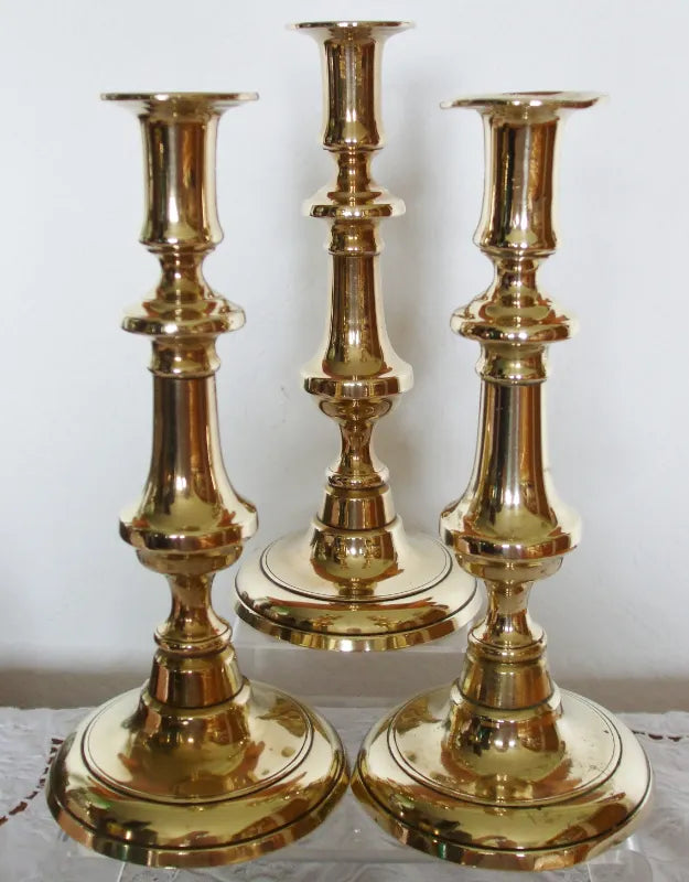 Trio Georgian Brass Candlesticks