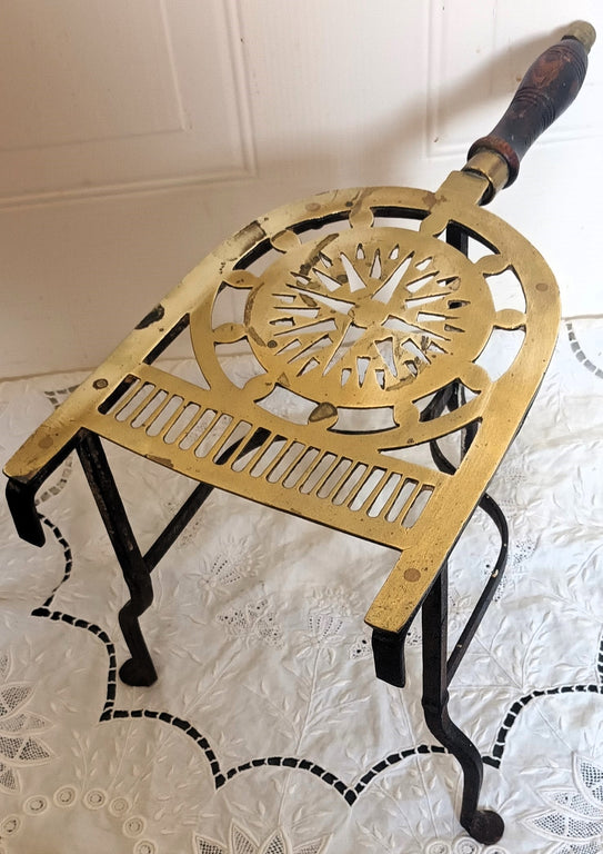 Antique English Victorian Brass & Iron Trivet