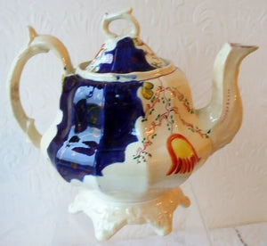 Antique Victorian Gaudy Welsh "Tulip" Pattern Teapot