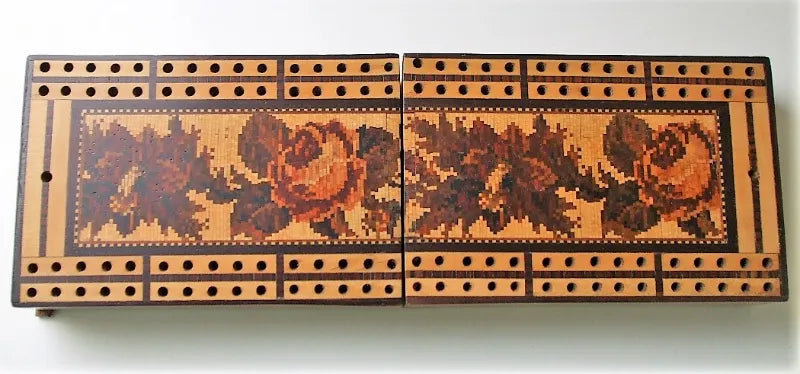 Antique English Victorian Tunbridge Ware Cribbage Box